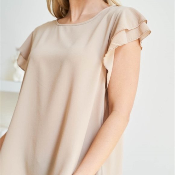 CASUAL TAN RUFFLED SLEEVED TOP - Picture 8 of 8